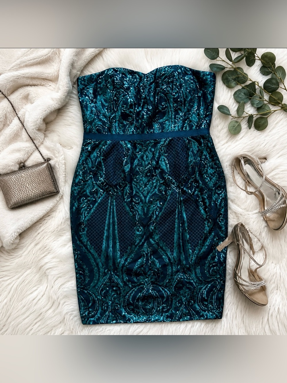 City Chic SEQUIN SOFIA DRESS - EMERALD Size  20